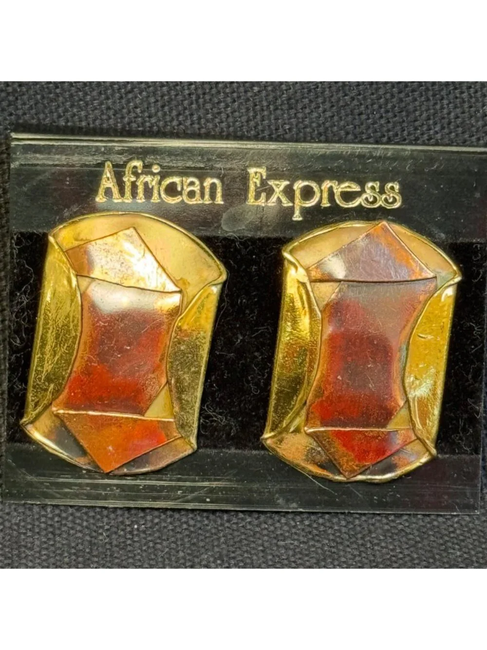 African Express Handmade Enamel & Brass Earrings With Abstract Design
